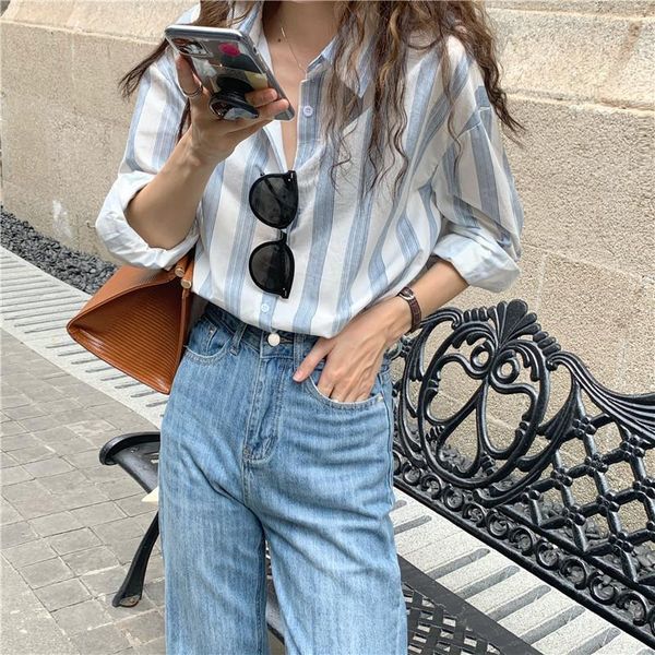women's blouses & shirts hzirip 2021 autumn women female striped loose turndown collar elegant fashion casual all match office lady, White
women's blouses & shirts hzirip 2021 autumn women female striped loose turndown collar elegant fashion casual all match office lady, White