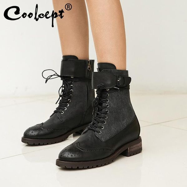 Coolcept Women Real Leather Brand Fashion Buckle Ankle Boots Cross Strap Flats Boots Autumn Winter Retro Shoes Woman Size 34-41, Black 
Coolcept Women Real Leather Brand Fashion Buckle Ankle Boots Cross Strap Flats Boots Autumn Winter Retro Shoes Woman Size 34-41, Black