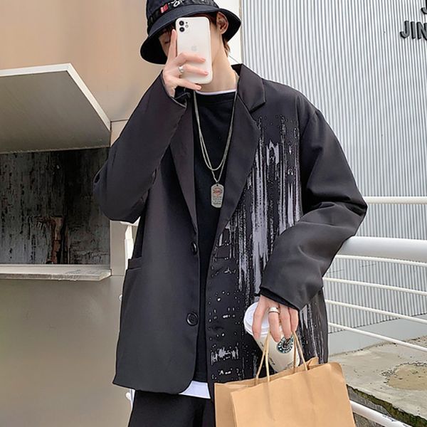 fashion ins super fire graffiti coat print small suit casual men's autumn trend students' loose suit coat is9zc, Blue 
fashion ins super fire graffiti coat print small suit casual men's autumn trend students' loose suit coat is9zc, Blue