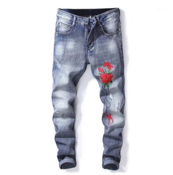 embroidered men's flower skinny jeans fashion classic washed scratched hole slim #55571, Blue
embroidered men's flower skinny jeans fashion classic washed scratched hole slim #55571, Blue