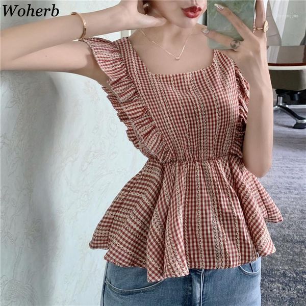 woherb womens clothing korean 2020 summer ladies ruffle plaid blouses sleeveless vintage tunic square collar shirts blusas1, White
woherb womens clothing korean 2020 summer ladies ruffle plaid blouses sleeveless vintage tunic square collar shirts blusas1, White