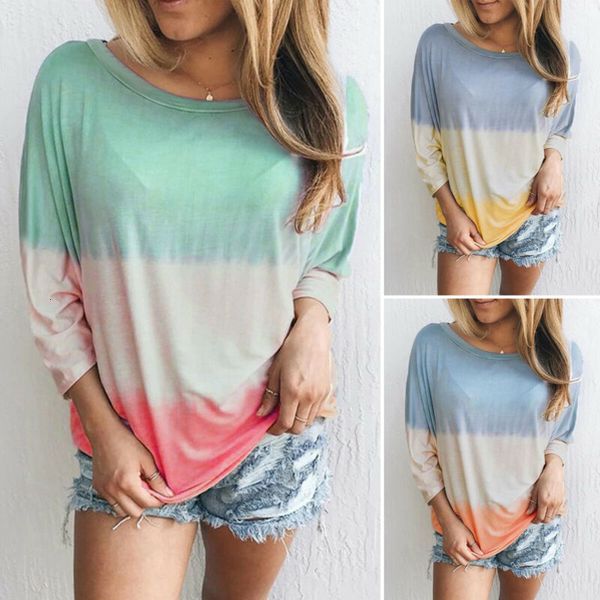 fashion women's tunic shirt long sleeve clothing gradient raiow t-shirt loose tee, White
fashion women's tunic shirt long sleeve clothing gradient raiow t-shirt loose tee, White