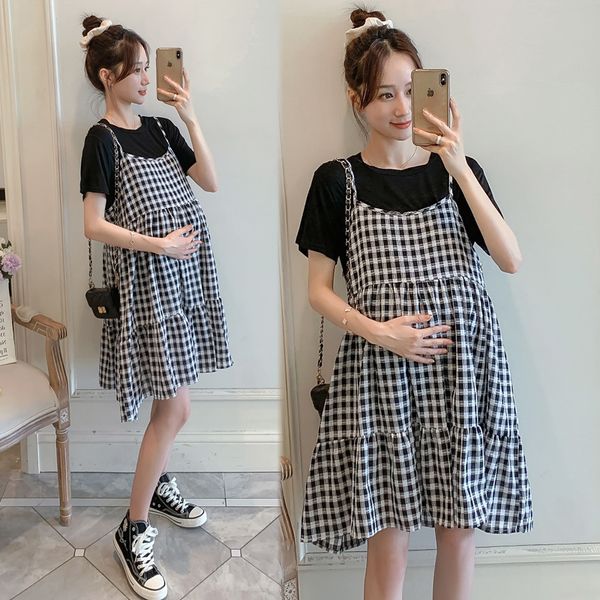 8809# t shirt +plaid dress maternity clothes loose stylish short sleeves dress for pregnant women mom dress lj201120, White
8809# t shirt +plaid dress maternity clothes loose stylish short sleeves dress for pregnant women mom dress lj201120, White