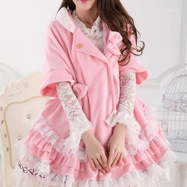 women's wool & blends 2021 winter fleece pink cute cloak batwing sleeve bow tie super soft lace coats women sweet lolita princess overc, Black
women's wool & blends 2021 winter fleece pink cute cloak batwing sleeve bow tie super soft lace coats women sweet lolita princess overc, Black