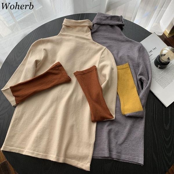 woherb women sweater 2020 ladies crop turtleneck patchwork knitwear contrast color korean cropprd pullovers casual sueter1, White;black
woherb women sweater 2020 ladies crop turtleneck patchwork knitwear contrast color korean cropprd pullovers casual sueter1, White;black