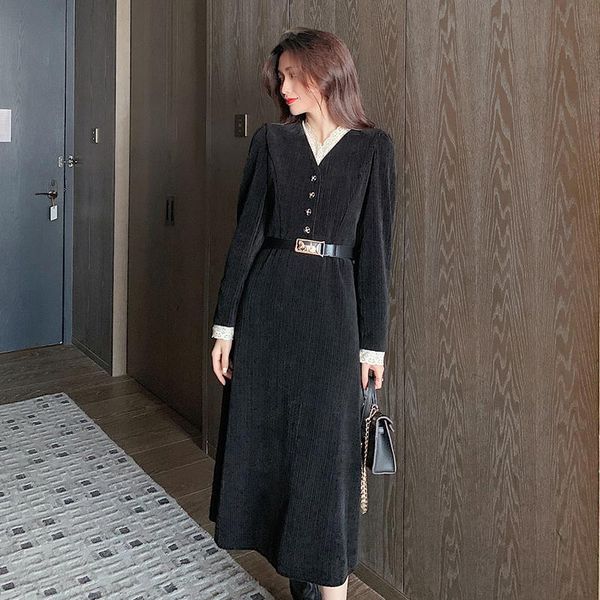 coigarsam office lady full sleeve women dress new spring french korea style vintage dresses 1335, Black;gray
coigarsam office lady full sleeve women dress new spring french korea style vintage dresses 1335, Black;gray