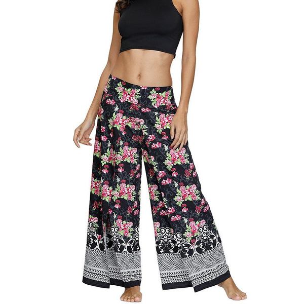 women yoga pants bohemian national style print elastic high waist casual baggy slit fitness ladies wide leg sport trousers, White;red
women yoga pants bohemian national style print elastic high waist casual baggy slit fitness ladies wide leg sport trousers, White;red