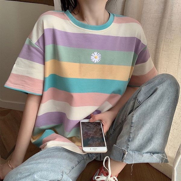 rainbow striped coat t-shirt daisy short sleeve t-shirt 2020 summer new women's clothing korean fashion net red ins super pbsep, White
rainbow striped coat t-shirt daisy short sleeve t-shirt 2020 summer new women's clothing korean fashion net red ins super pbsep, White
