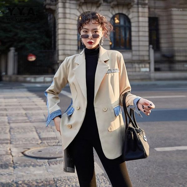 designer denim blazers splice double breasted suit jacket women autumn casual blazer streetwear outerwear female suits coat1, White;black
designer denim blazers splice double breasted suit jacket women autumn casual blazer streetwear outerwear female suits coat1, White;black