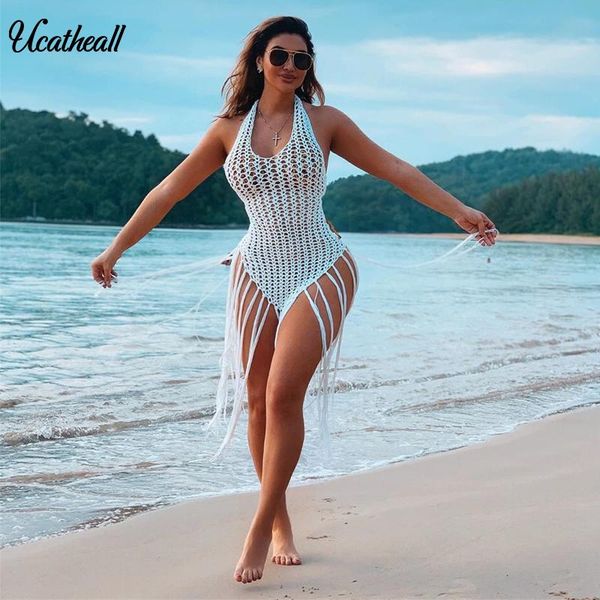 women knit hollow out tassel beach dress sleeveless summer beach cover up maxi dress female vestidos, White;black
women knit hollow out tassel beach dress sleeveless summer beach cover up maxi dress female vestidos, White;black