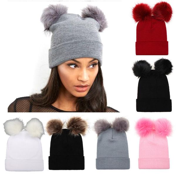 women pompom knitting solid beanies autumn winter hat soft double ball faux fur girl warm, Blue;gray
women pompom knitting solid beanies autumn winter hat soft double ball faux fur girl warm, Blue;gray