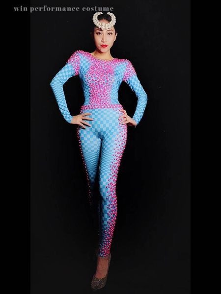 stage wear pink pearls blue plaid spandex jumpsuit female singer dancer costume nightclub leggings tight leatard, Black;red
stage wear pink pearls blue plaid spandex jumpsuit female singer dancer costume nightclub leggings tight leatard, Black;red