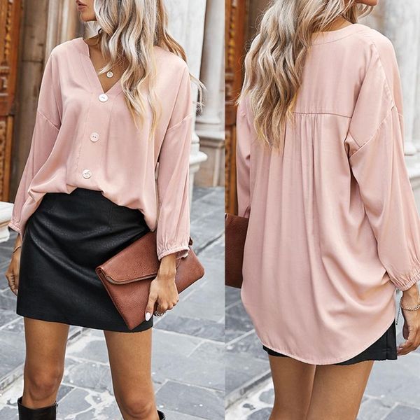 women autumn long sleeve simple shirt v-neck buttons loose pullover tunic office lady solid color blouse, White
women autumn long sleeve simple shirt v-neck buttons loose pullover tunic office lady solid color blouse, White
