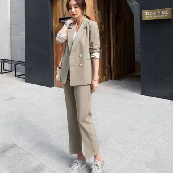 fashion 2 pieces set double breasted women blazer & high waist pant suit elegant female jacket workwear set female suit, White
fashion 2 pieces set double breasted women blazer & high waist pant suit elegant female jacket workwear set female suit, White