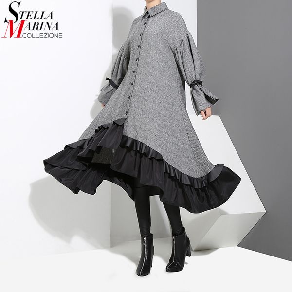 new autumn winter women plus size gray shirt dress full sleeve patchwork thick warm ruffled elegant party dress style 3073 201030, Black;gray
new autumn winter women plus size gray shirt dress full sleeve patchwork thick warm ruffled elegant party dress style 3073 201030, Black;gray