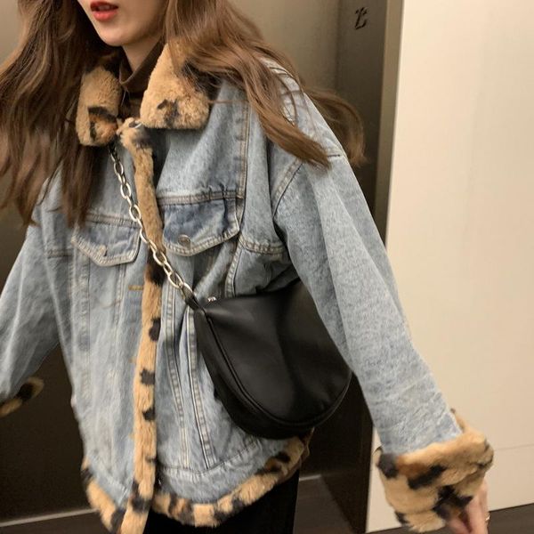 women's jackets fnoce 2021 winter plus velvet denim fahsion trends leopard fur collar thickened coat warm wear on both sides, Black;brown
women's jackets fnoce 2021 winter plus velvet denim fahsion trends leopard fur collar thickened coat warm wear on both sides, Black;brown