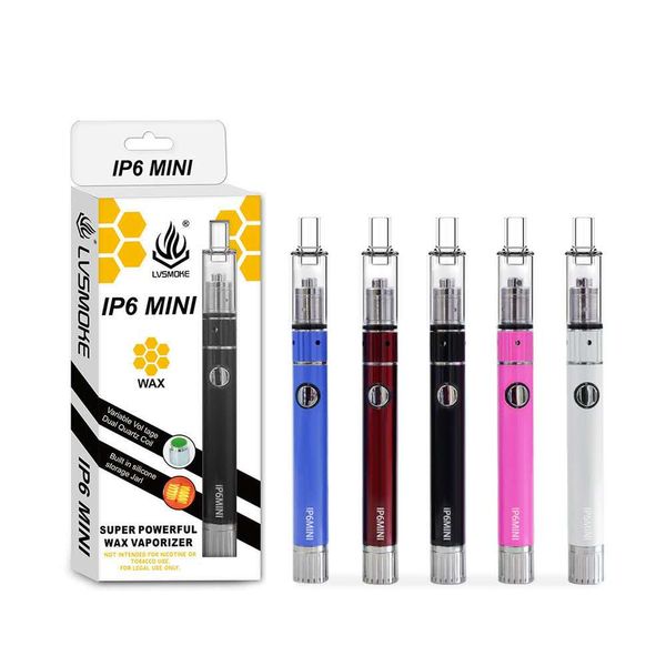 

Ecig wax pen IP6 mini wax vaporizer vape pen starter kit e cigarette dual quartz coil atomizer vape pen box mod top quality