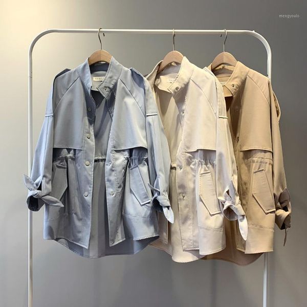2021 spring new adjustable waist drop shoulder sleeve woman trench coat stand collar single breasted loose casual jacket 1, Tan;black
2021 spring new adjustable waist drop shoulder sleeve woman trench coat stand collar single breasted loose casual jacket 1, Tan;black