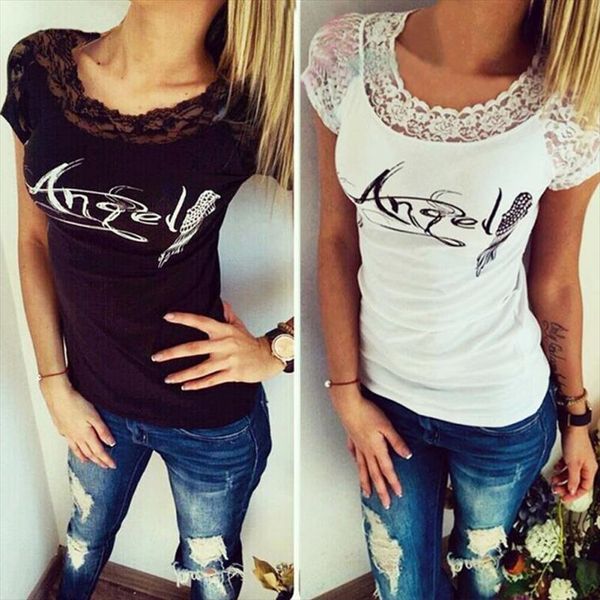 novel design summer wear slim style women short sleeve o neck shirt hollow back angel wings lace t shirt, White
novel design summer wear slim style women short sleeve o neck shirt hollow back angel wings lace t shirt, White