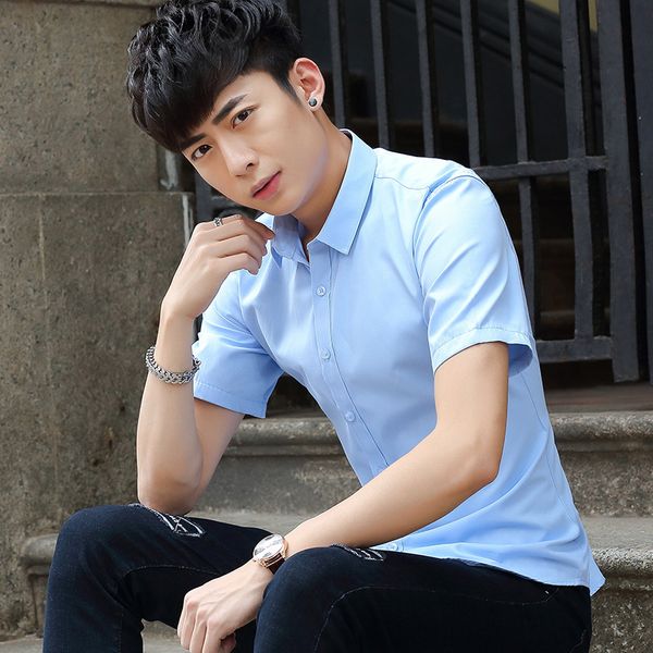 20 summer short sleeve white shirt men's slim fit korean fashion youth business professional batch, White;black
20 summer short sleeve white shirt men's slim fit korean fashion youth business professional batch, White;black