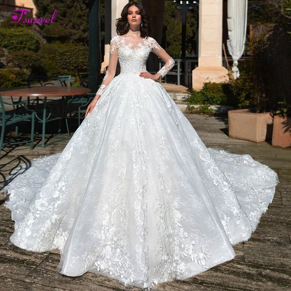 gorgeous long sleeve lace church train wedding dress 2019 luxury, round neck princess wedding dress, White
gorgeous long sleeve lace church train wedding dress 2019 luxury, round neck princess wedding dress, White