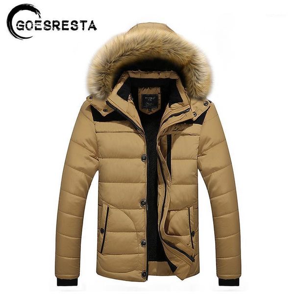 hooded fur collar winter jacket men's brand casual jacket caot1, Black