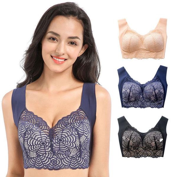 new fahion stretch full-figure seamless lace cut-out bra soft seamless sleep bra, sports bra breathable confortable, Red;black