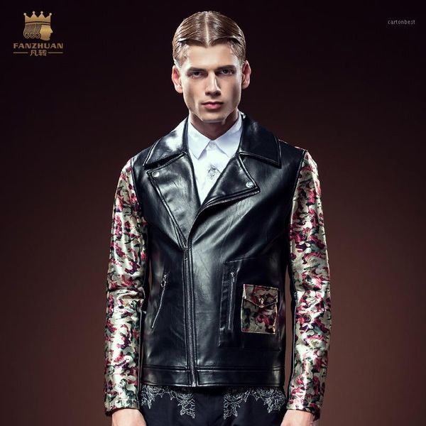 men's jackets fashion casual male fanzhuan 2021 winter leather lapel jacket zipper stitching painting stamp 00211, Black;brown 
men's jackets fashion casual male fanzhuan 2021 winter leather lapel jacket zipper stitching painting stamp 00211, Black;brown
