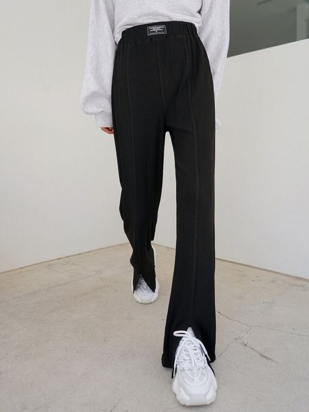 dazy solid split hem high waist pants x9po#, Black;white