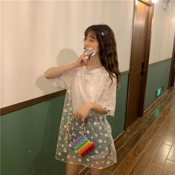 2020 summer new daisy short-sleeved t-shirt mesh stitching fake silk milk silkmilk silk two korean style versatile for women rhkrb, White
2020 summer new daisy short-sleeved t-shirt mesh stitching fake silk milk silkmilk silk two korean style versatile for women rhkrb, White
