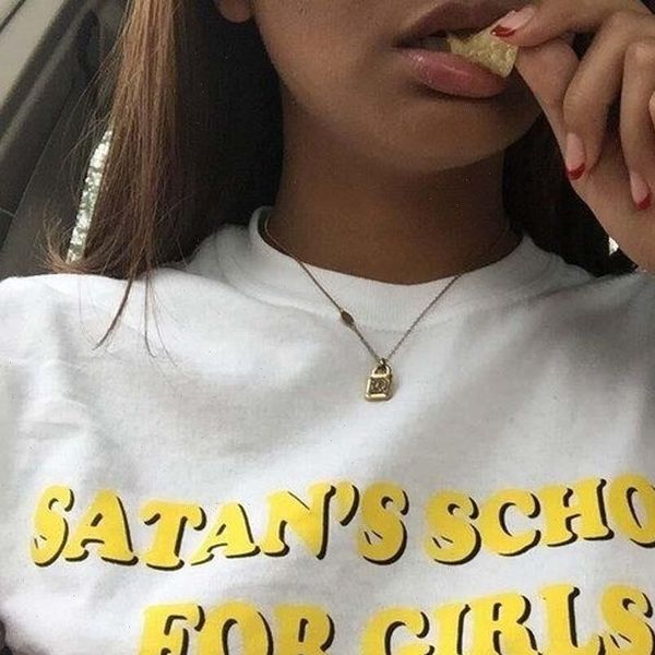 satans school for girls satan is my sugar daddy tumblr aesthetic clothes letter print kawaii casual harajuku women t shirt, White
satans school for girls satan is my sugar daddy tumblr aesthetic clothes letter print kawaii casual harajuku women t shirt, White