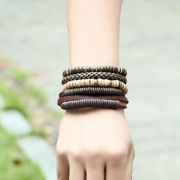 charm bracelets 2021 fashion retro leather bracelet coconut shell beads 4 par/set men simple punk style, Golden;silver
charm bracelets 2021 fashion retro leather bracelet coconut shell beads 4 par/set men simple punk style, Golden;silver