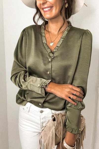 green frilled v neckline buttoned french work shirt blouse women fashion black white long sleeve autumn spring formal blouse
green frilled v neckline buttoned french work shirt blouse women fashion black white long sleeve autumn spring formal blouse