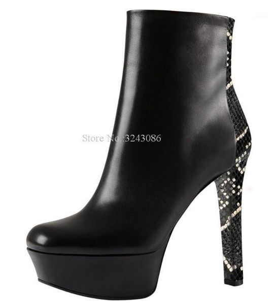 women snakeskin leather platform ankle boots new fashion design chunky heel short boots lady large size party dropship1, Black
women snakeskin leather platform ankle boots new fashion design chunky heel short boots lady large size party dropship1, Black