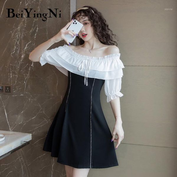 beiyingni slash neck off shoulder summer dress women elegant 2020 chiffon ruffles slim fashion vestidos party casual rokken1, Black;gray
beiyingni slash neck off shoulder summer dress women elegant 2020 chiffon ruffles slim fashion vestidos party casual rokken1, Black;gray