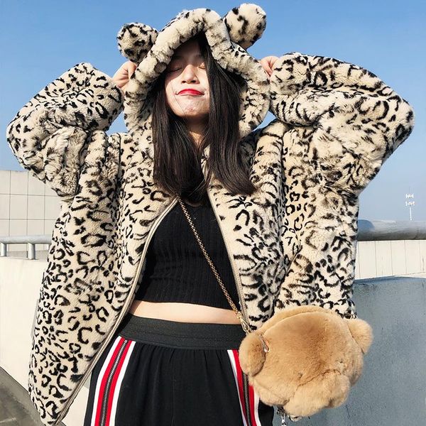 women's fur & faux leopard rex jacket autumn winter 2021 hooded coat female street clothing ropa de mujer zjt1573, Black
women's fur & faux leopard rex jacket autumn winter 2021 hooded coat female street clothing ropa de mujer zjt1573, Black