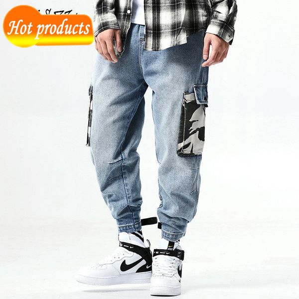 biking brem 2020 summer men's new denim pants big pocket cut blue hole harem breeches closing leg casual 9ih9, White;black
biking brem 2020 summer men's new denim pants big pocket cut blue hole harem breeches closing leg casual 9ih9, White;black