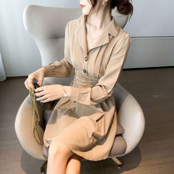 solid fall french 2020 color new wind waist high dress long sleeve slim fit, Black;gray
solid fall french 2020 color new wind waist high dress long sleeve slim fit, Black;gray