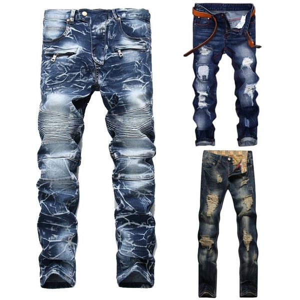 men casual ripped jeans washed straight slim pleated motorcycle biker jeans pants male denim trousers plus size 42, Blue
men casual ripped jeans washed straight slim pleated motorcycle biker jeans pants male denim trousers plus size 42, Blue