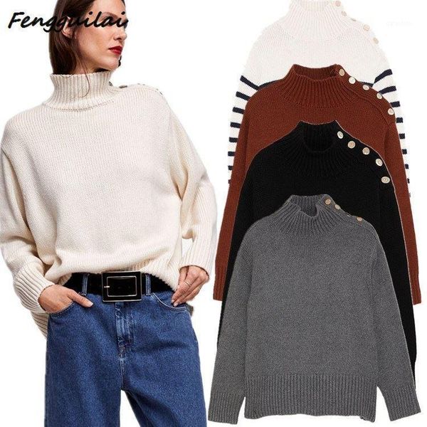 2020 new fashion button turtleneck sweater women spring autumn solid knitted pullover women jumper loose sweater female knit, White;black
2020 new fashion button turtleneck sweater women spring autumn solid knitted pullover women jumper loose sweater female knit, White;black