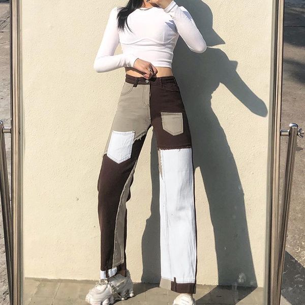 color-block spliced straight-leg pants for women all-match high waist button long trousers with pockets autumn lady pants, Black;white
color-block spliced straight-leg pants for women all-match high waist button long trousers with pockets autumn lady pants, Black;white