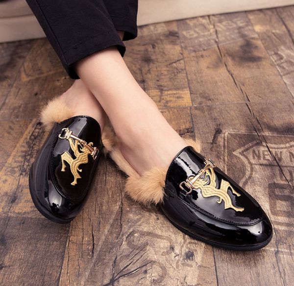 summer breathable half slippers men's shiny side pedal lazy patent leather peas half-support sandals korean youth leather shoes, Black
summer breathable half slippers men's shiny side pedal lazy patent leather peas half-support sandals korean youth leather shoes, Black