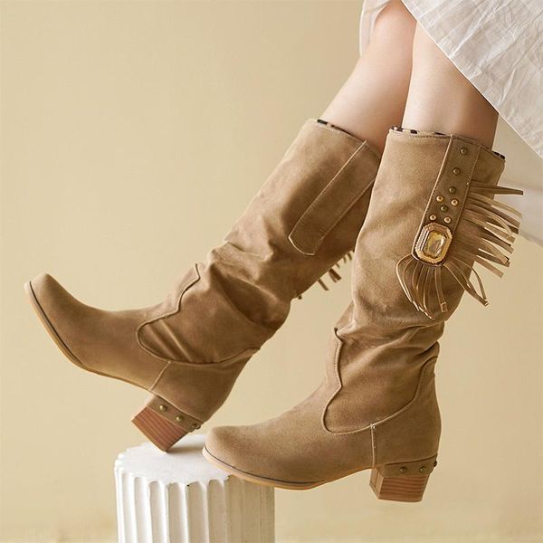 women's metal decoration mid calf boots woman tassel mid heels women crystal pumps ladies fringe footwear female shoes plus size, Black
women's metal decoration mid calf boots woman tassel mid heels women crystal pumps ladies fringe footwear female shoes plus size, Black