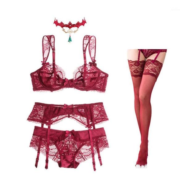 bras sets lace bra underwear ultra-thin lingerie set four-piece +panties+ garter + stockings for women1, Red;black
bras sets lace bra underwear ultra-thin lingerie set four-piece +panties+ garter + stockings for women1, Red;black