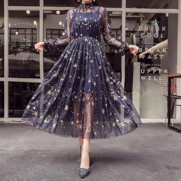 2020 new navy beige starry layered tulle long dress woman fairy spring summer embroidery female mid-length net yarn a-line1, Black;gray
2020 new navy beige starry layered tulle long dress woman fairy spring summer embroidery female mid-length net yarn a-line1, Black;gray