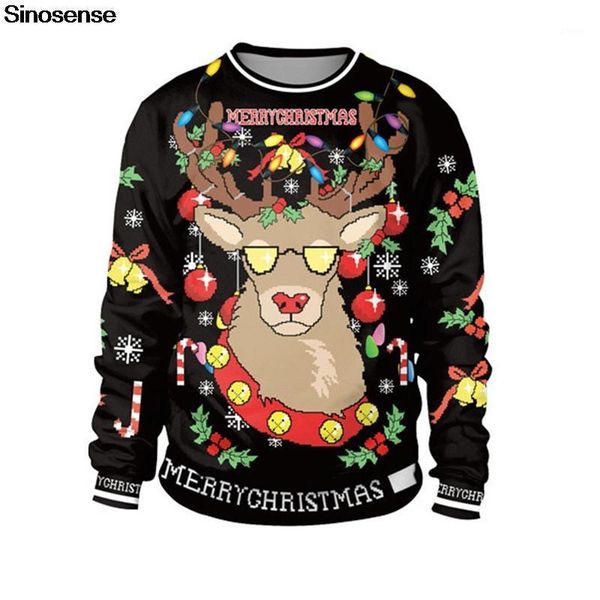 men women ugly christmas sweater 3d funny reindeer xmas sweaters jumpers pullover holiday party christmas sweatshirt1, White;black
