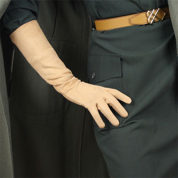 40cm long section gloves nude color beige light brown suede emulation leather sheepskin warm female wjp03-40, Blue;gray
40cm long section gloves nude color beige light brown suede emulation leather sheepskin warm female wjp03-40, Blue;gray