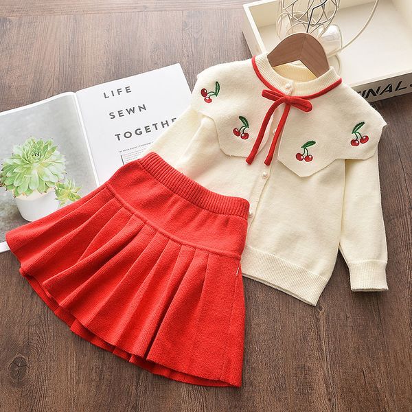 girls winter clothes baby knitted sweater set cherry print princess college style suit kids clothing 2020 lj201223, Red;yellow
girls winter clothes baby knitted sweater set cherry print princess college style suit kids clothing 2020 lj201223, Red;yellow