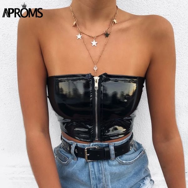 aproms black pu leather zipper front tank women spring summer strapless tight fit tube party club crop y200422, White
aproms black pu leather zipper front tank women spring summer strapless tight fit tube party club crop y200422, White