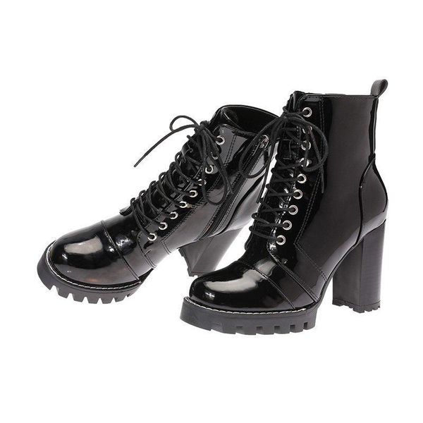 women's patent leather motorcycle boots 2020 women lace up platform ankle boots ladies cool high heels woman pumps female shoes, Black
women's patent leather motorcycle boots 2020 women lace up platform ankle boots ladies cool high heels woman pumps female shoes, Black